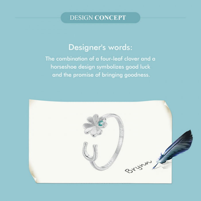 Inel argint reglabil potcoava si trifoi cu patru foi [8]