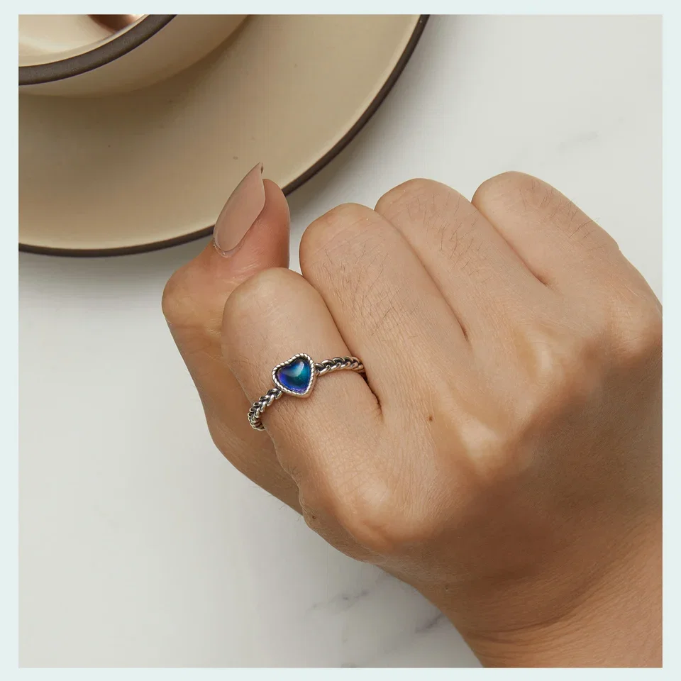 Inel argint reglabil rasucit cu inimioara mood stone [3]