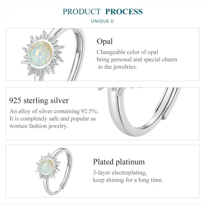 Inel argint reglabil soare opal [10]