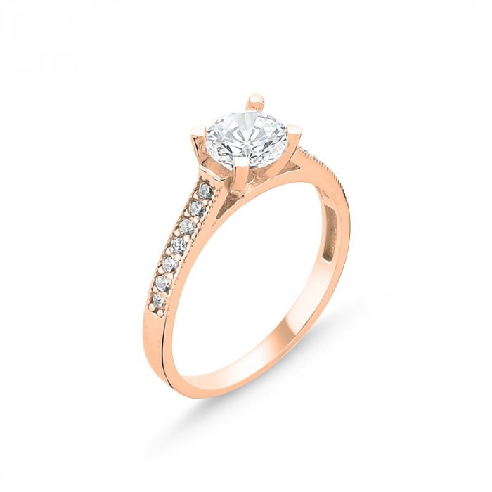 Inel argint aurit Solitaire cu zirconii [1]