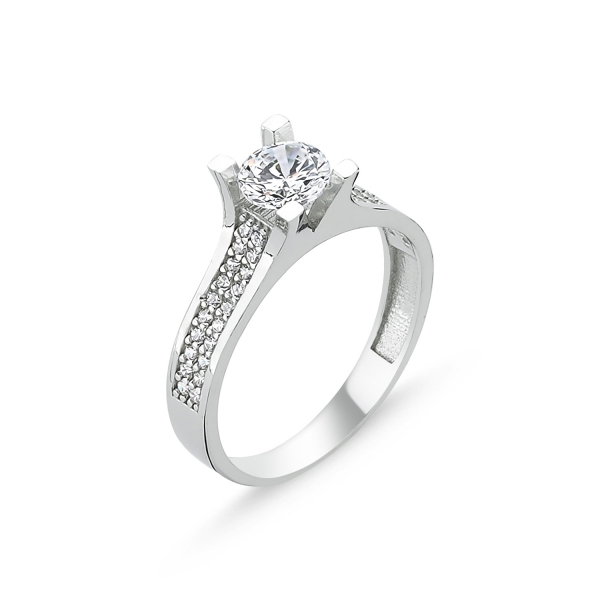 Inel argint Solitaire cu zirconii albe placat cu rodiu - ITU0224 [1]