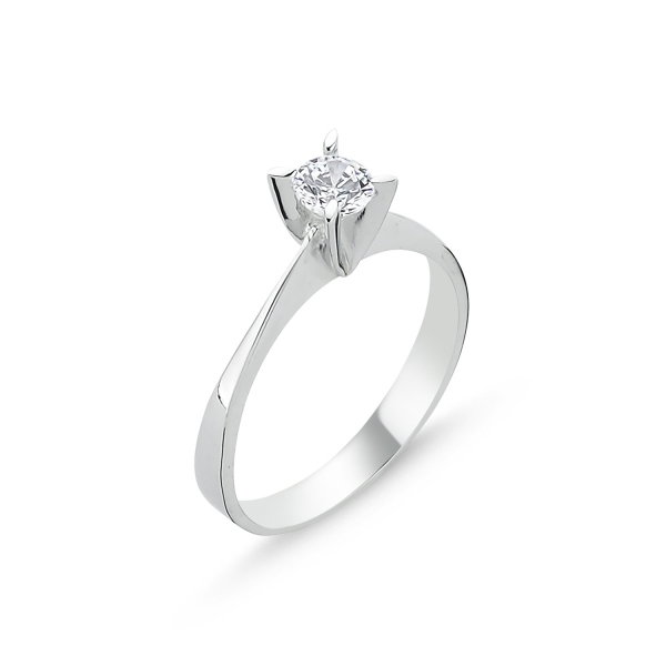 Inel argint Solitaire cu zirconiu alb, placat cu rodiu [1]