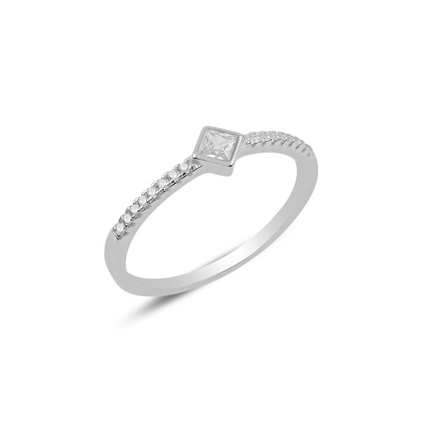 Inel argint Solitaire cu zirconiu, placat cu rodiu [1]