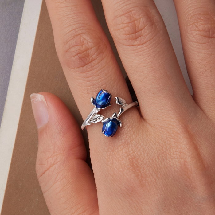 Inel argint trandafir albastru [2]
