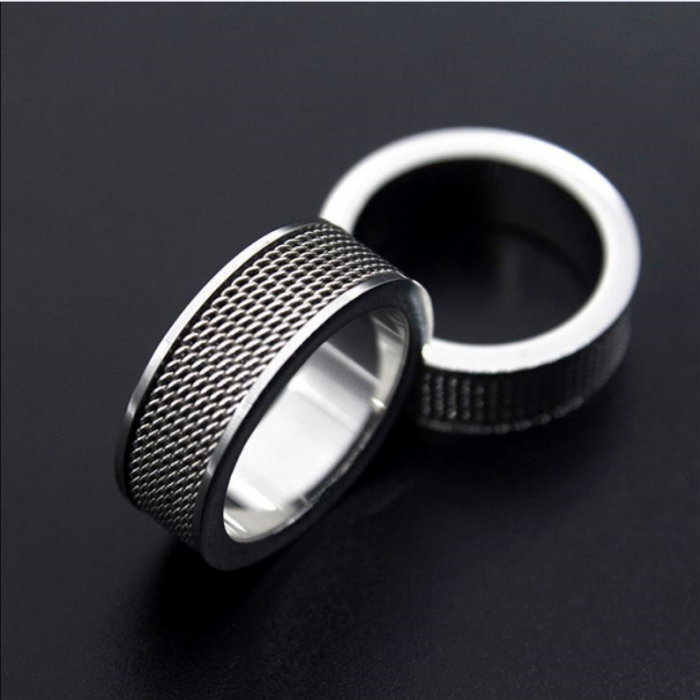 Inel inox antistres argintiu cu banda rotativa [6]