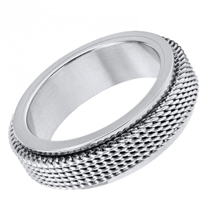 Inel inox antistres argintiu cu plasa rotativa [8]