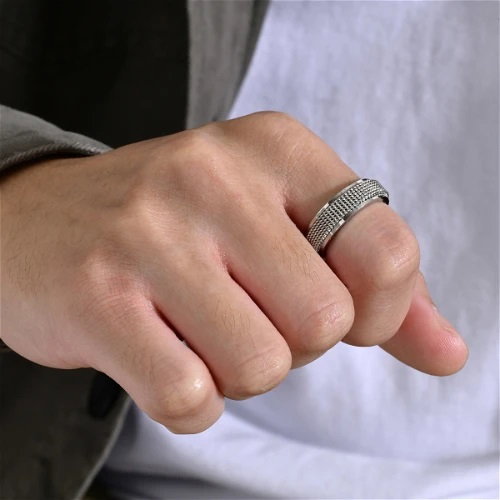 Inel inox antistres argintiu cu plasa rotativa [4]