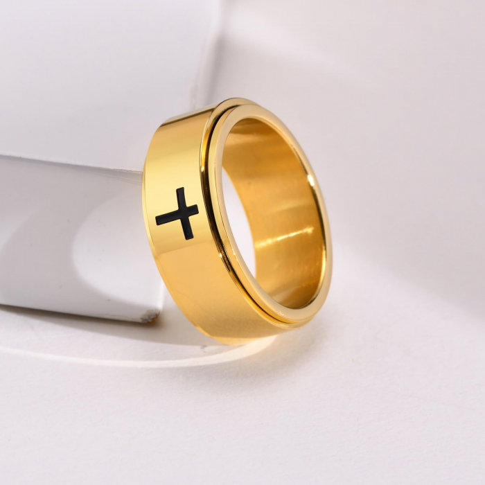 Inel inox antistres auriu cu cruce [2]