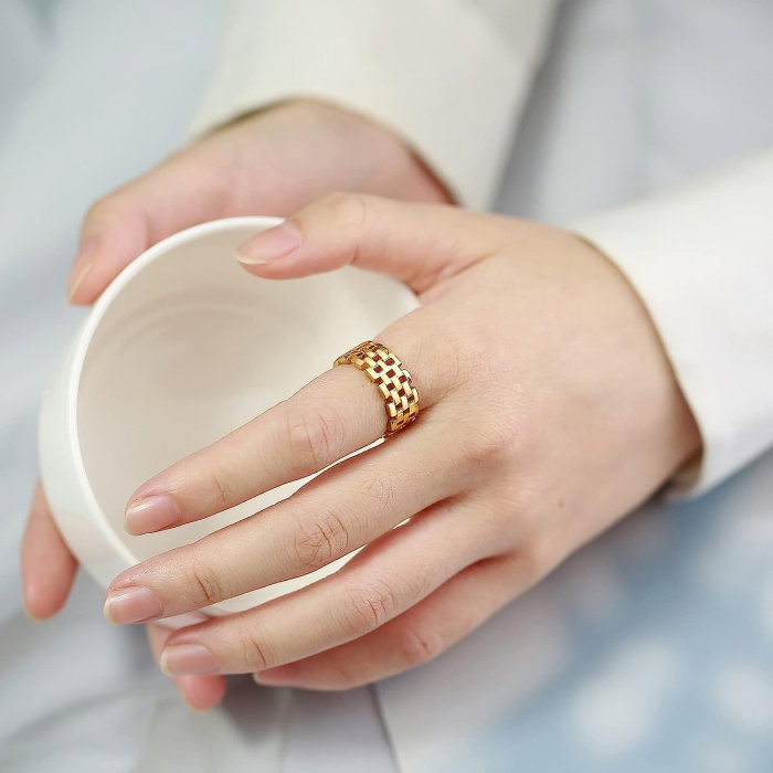 Inel inox auriu cu model de bratara [5]