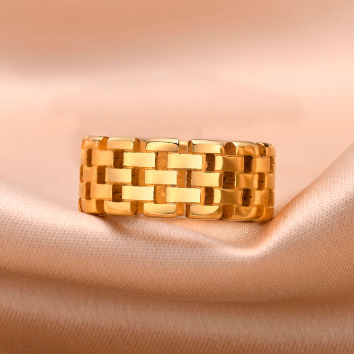 Inel inox auriu cu model de bratara [3]