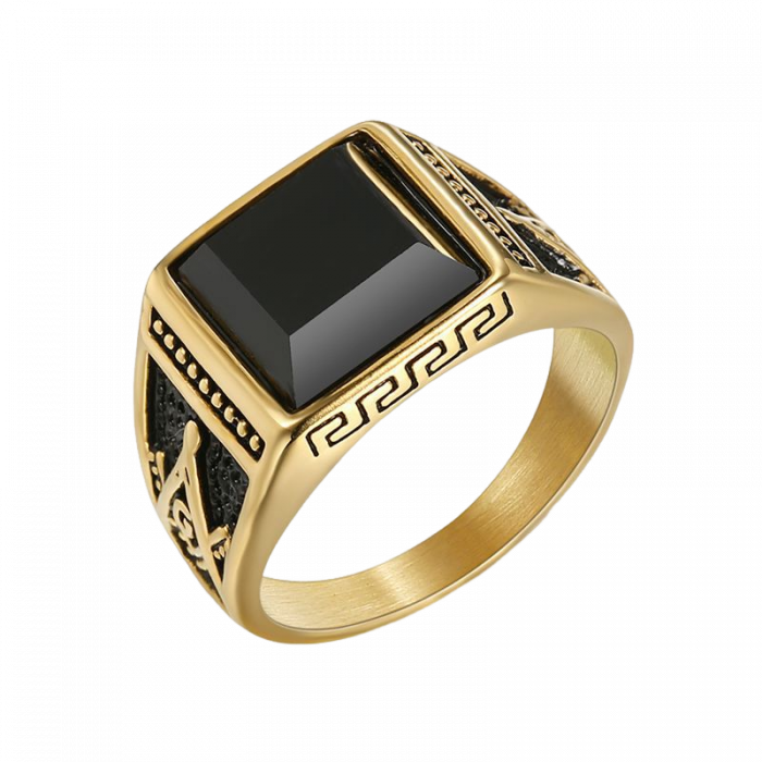 Inel inox auriu cu zirconiu negru The Grand Architect [1]