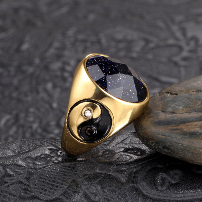 Inel inox auriu Yin si Yang cu zirconiu [4]