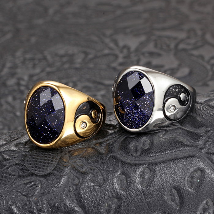 Inel inox auriu Yin si Yang cu zirconiu [7]