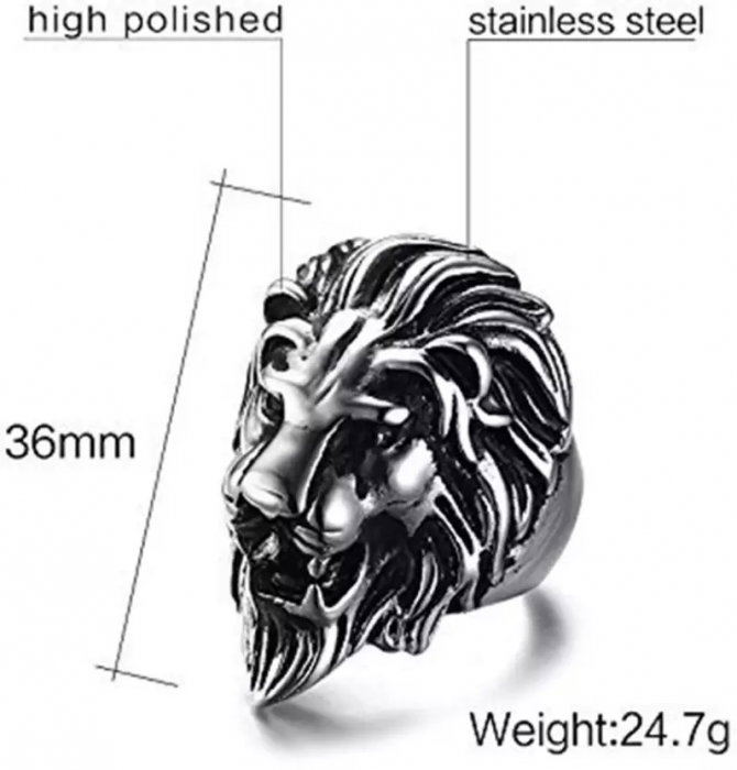 Inel inox biker cu cap de leu [6]