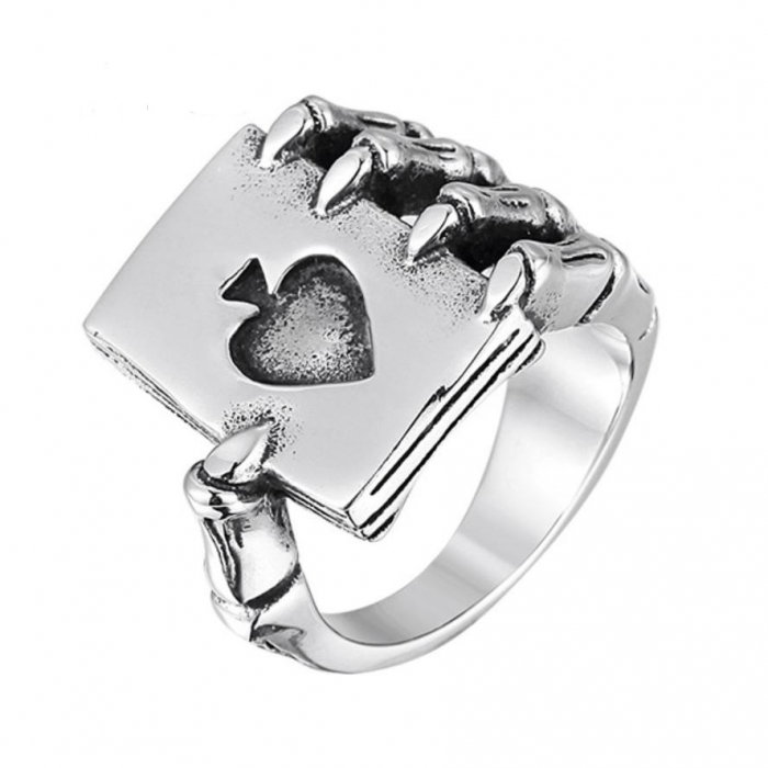 Inel inox biker gheare de dragon si as de pica [1]