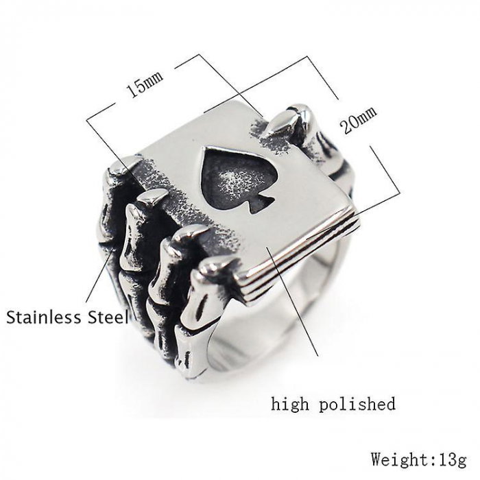 Inel inox biker gheare de dragon si as de pica [4]