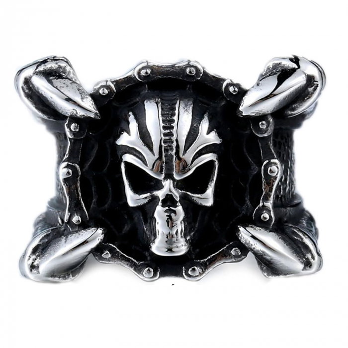 Inel inox biker gheare de dragon si craniu [1]