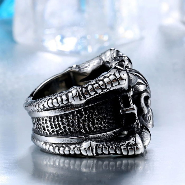 Inel inox biker gheare de dragon si craniu [7]