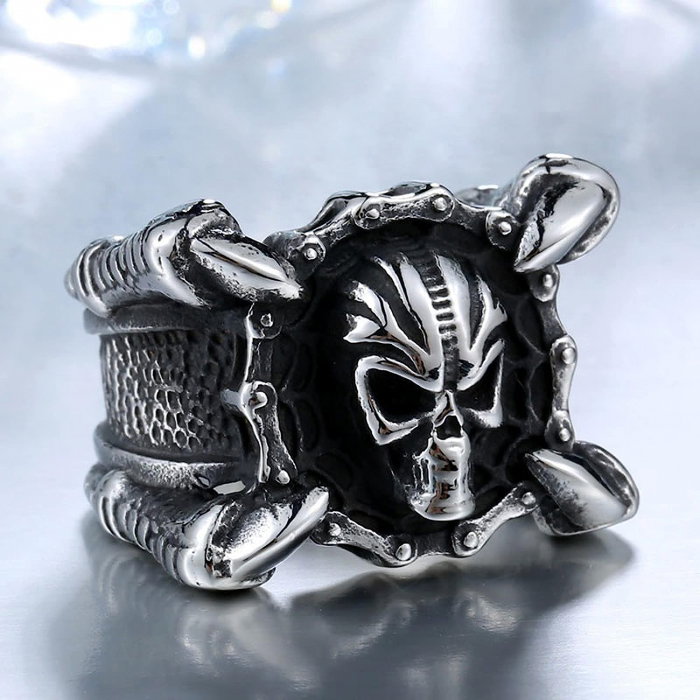 Inel inox biker gheare de dragon si craniu [8]