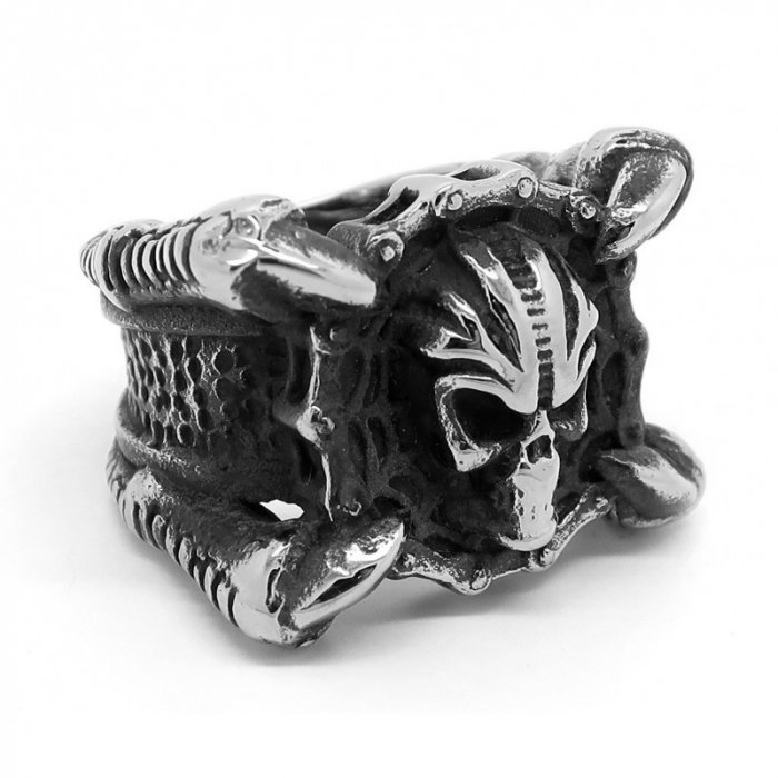Inel inox biker gheare de dragon si craniu [3]
