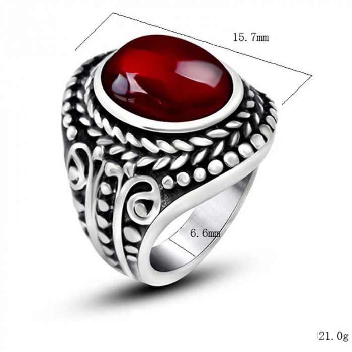 Inel inox cu piatra rubinie [2]