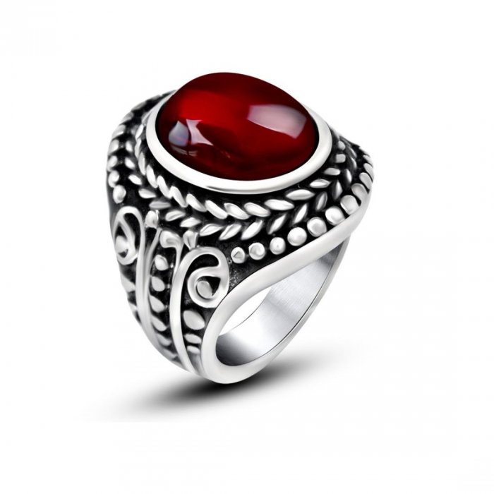 Inel inox cu piatra rubinie [1]