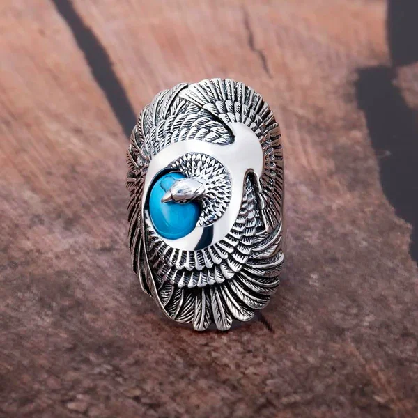 Inel inox cu vultur si turcoaz [17]