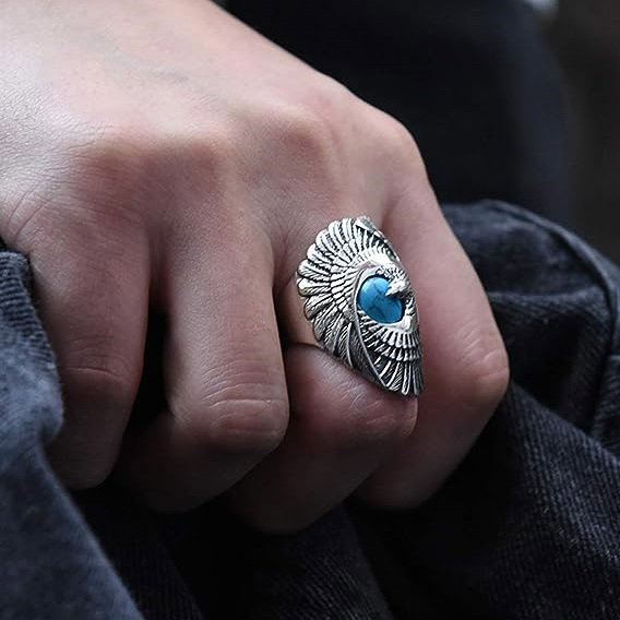 Inel inox cu vultur si turcoaz [3]