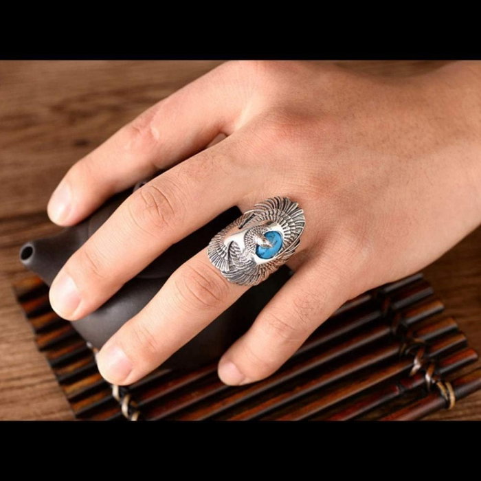 Inel inox cu vultur si turcoaz [12]