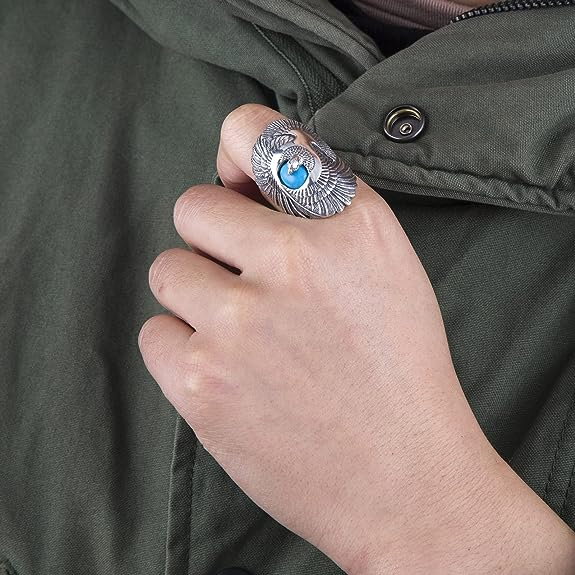 Inel inox cu vultur si turcoaz [11]