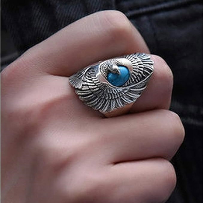 Inel inox cu vultur si turcoaz [5]