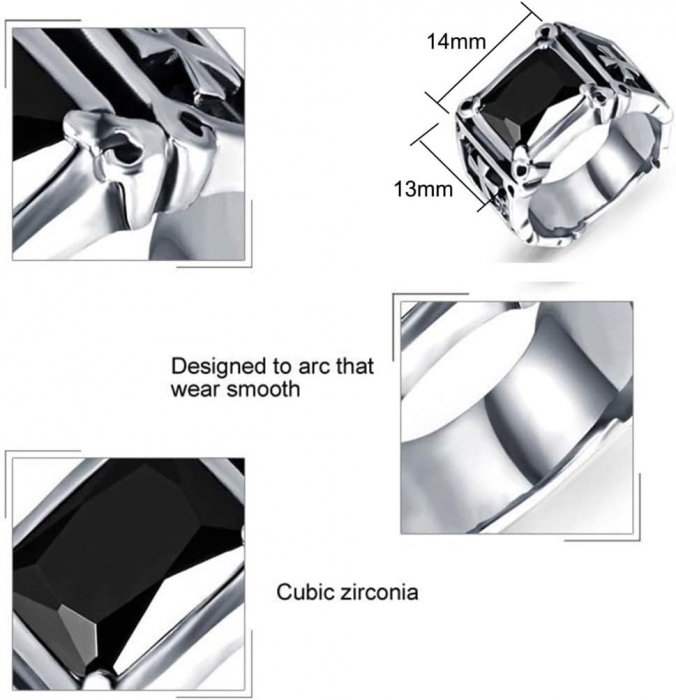 Inel inox cu zirconiu negru si cruce [7]