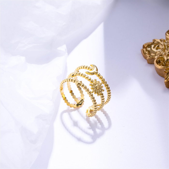 Inel reglabil din inox auriu cu Soarele si Luna [2]