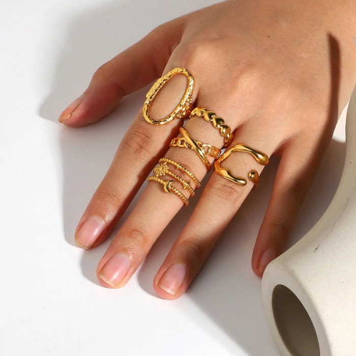 Inel reglabil din inox auriu cu Soarele si Luna [7]