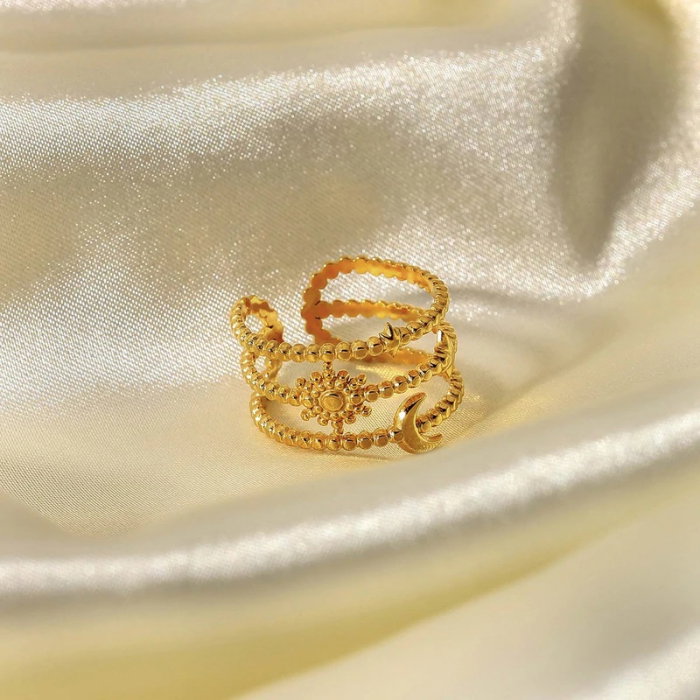 Inel reglabil din inox auriu cu Soarele si Luna [5]