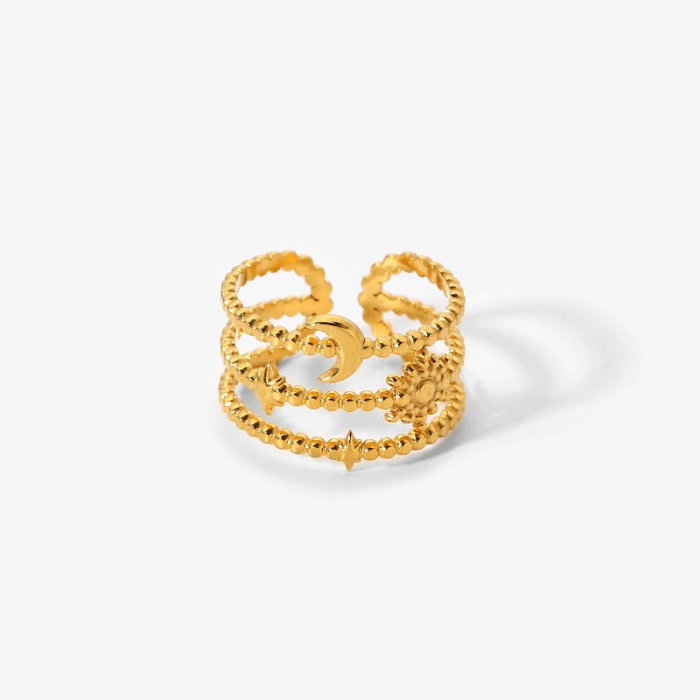 Inel reglabil din inox auriu cu Soarele si Luna [4]