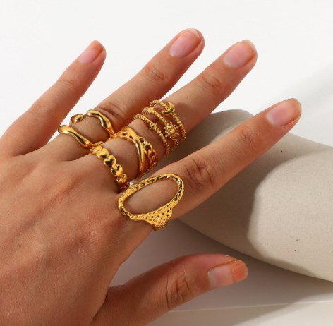 Inel reglabil din inox auriu cu Soarele si Luna [3]