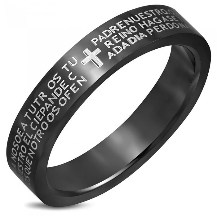 Inel negru inox cu Tatal Nostru ISL1092 [1]