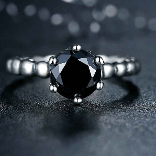 Inel placat cu argint cu piatra neagra IST0001 [4]