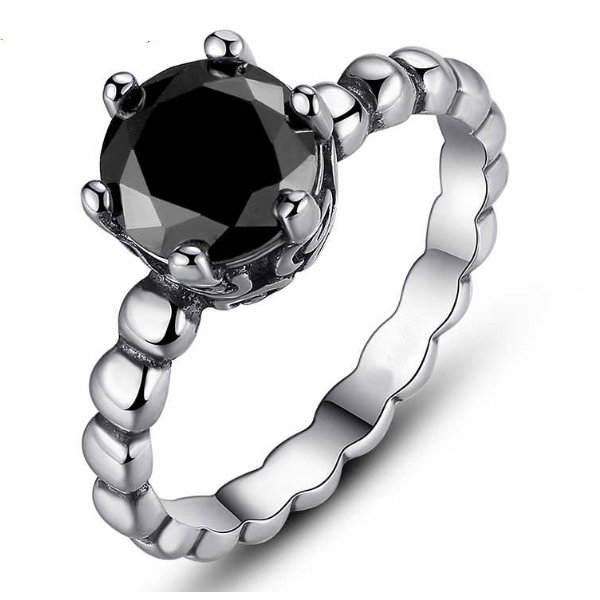 Inel placat cu argint cu piatra neagra IST0001 [1]