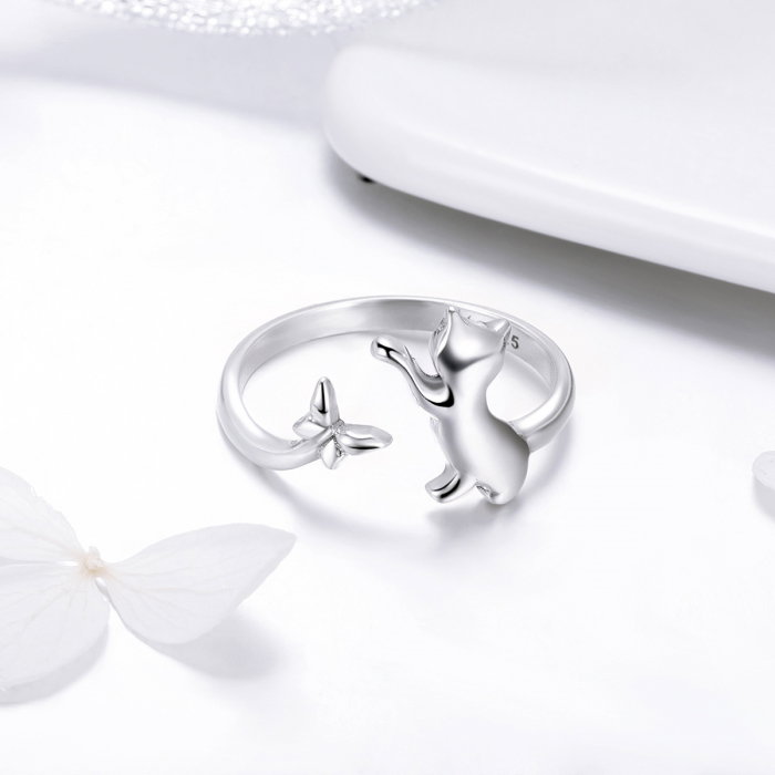 Inel reglabil argint 925 cu pisicuta si fluturas - Be Nature IST0066 [2]