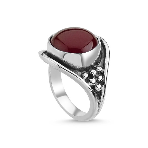 Inel reglabil din argint Handmade cu Agat rosu maro [1]