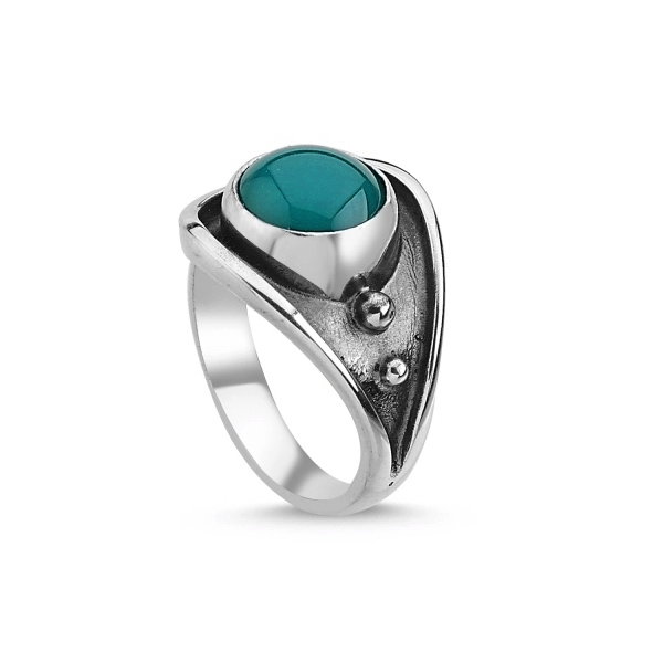Inel reglabil din argint Handmade cu Agat Verde [1]