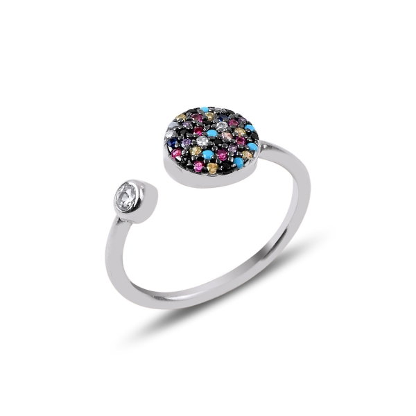 Inel reglabil din argint placat cu rodiu banut cu zirconii multicolore - Be Authentic [1]