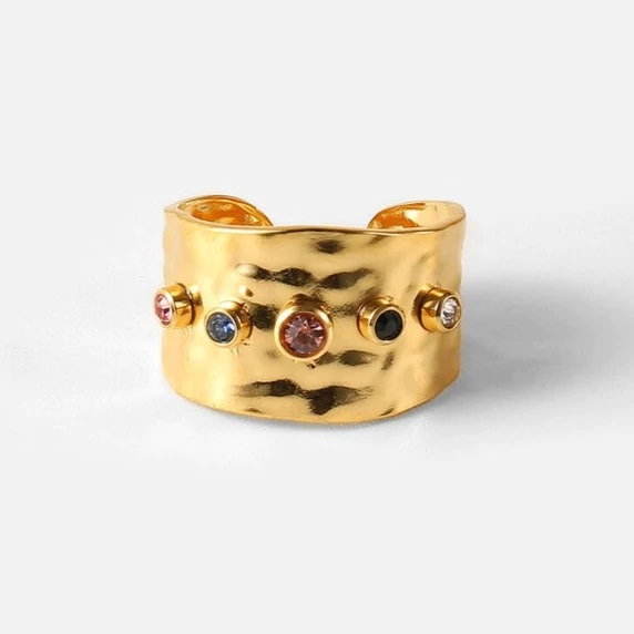 Inel reglabil din inox auriu cu zirconii colorate [2]