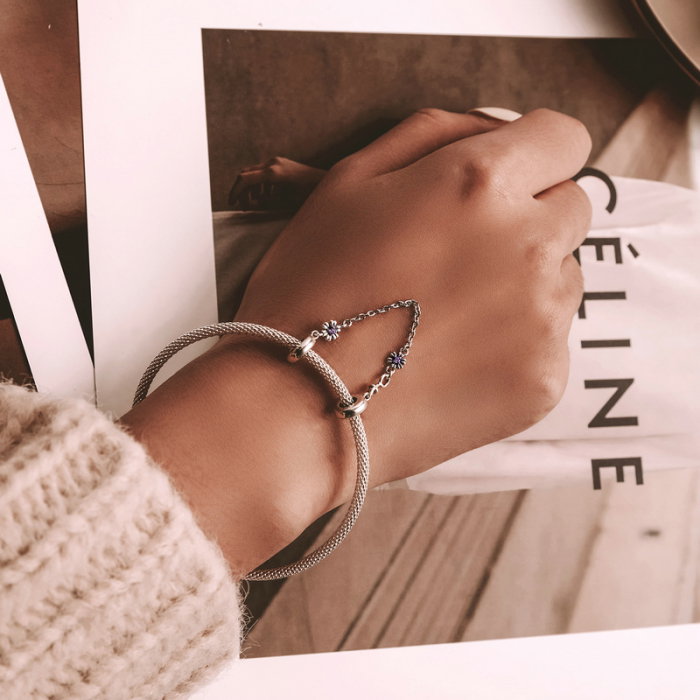 Lant de siguranta argint bratara cu flori [2]