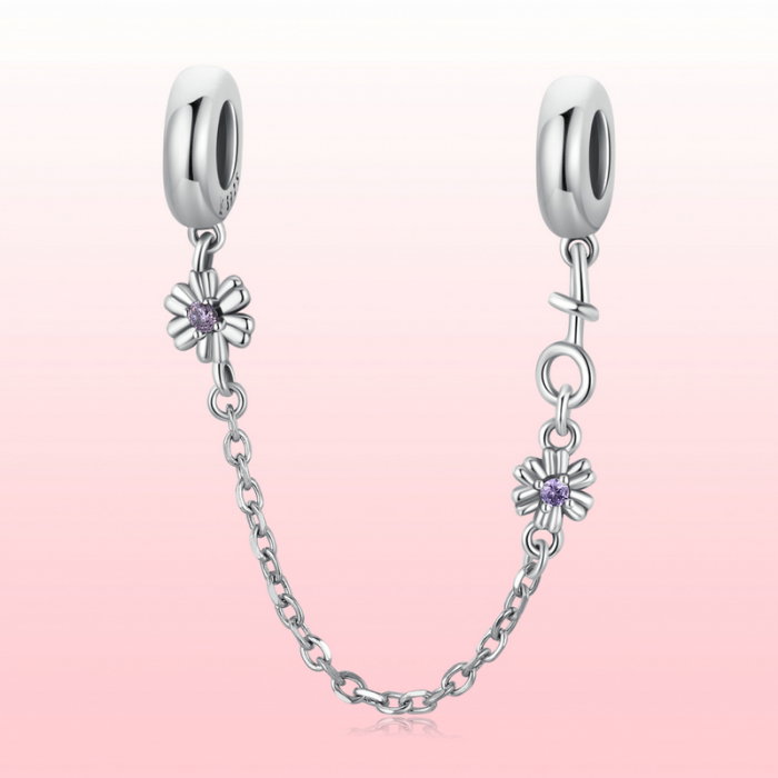 Lant de siguranta argint bratara cu flori [7]