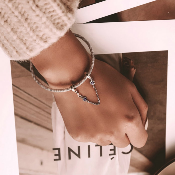 Lant de siguranta argint bratara cu flori [5]