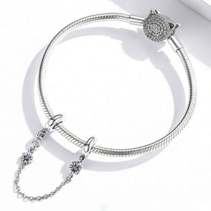 Lant de siguranta argint bratara cu flori [3]