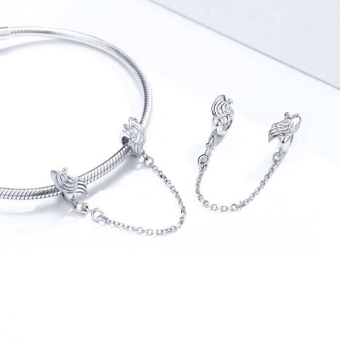 Lant de siguranta din argint pentru bratara, cu aripi de inger placat cu rodiu [5]